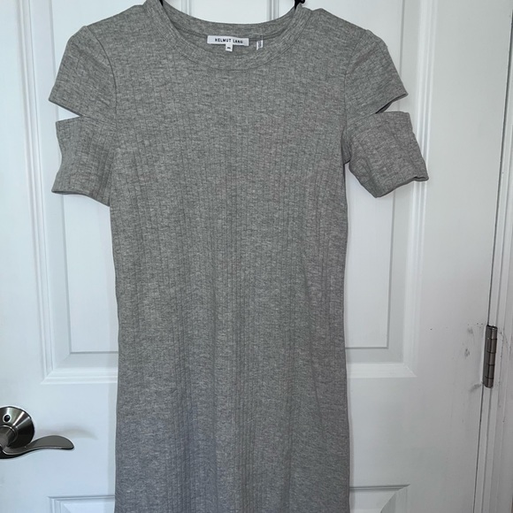 HELMUT LANG short sleeve 100% cotton Cut Slash Sleeve Gray Dress size XS - Picture 3 of 10